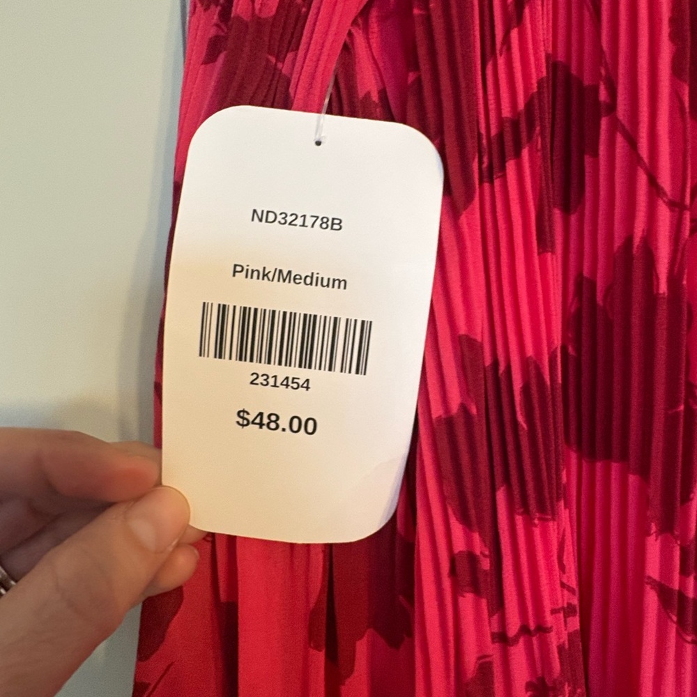 NWT Lumiere Red Floral Pleated Mini Dress Size M Long Sleeve - Picture 6 of 8